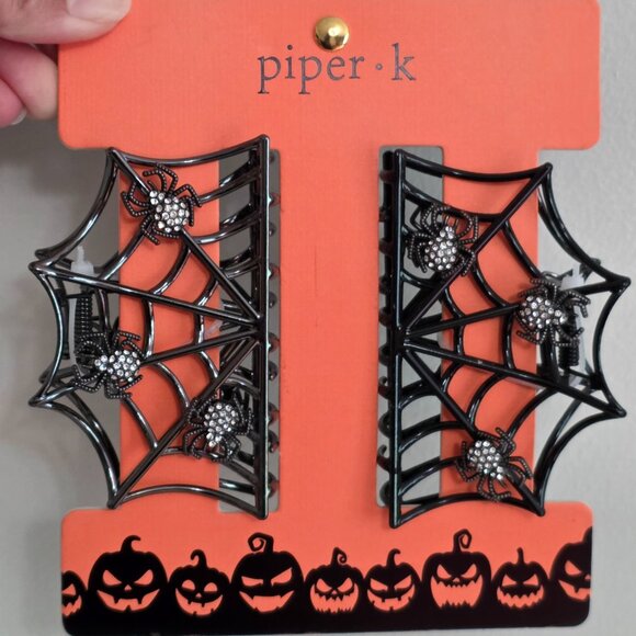 PIPER K Metal Claw Clips | Halloween Spider Web | Crystal Metallic 3D NEW - Picture 5 of 5